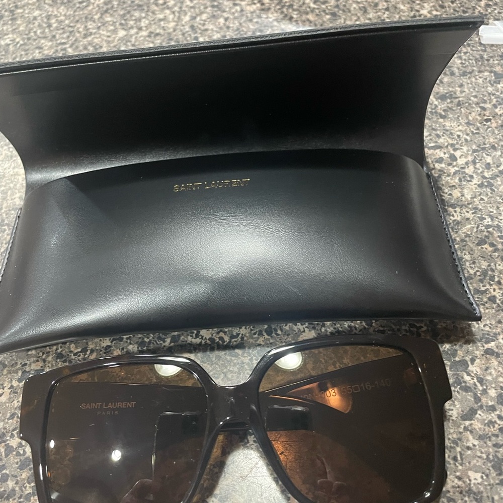 Saint Laurent Brown Sunglasses with Gold Accents - Picture 2 of 6